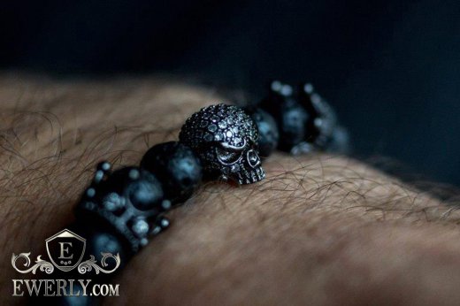 Мужской браслет из камня чёрный 123017BS, фото