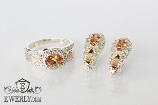 Kit : earring of sterling silvers and ring of sterling silver, фото