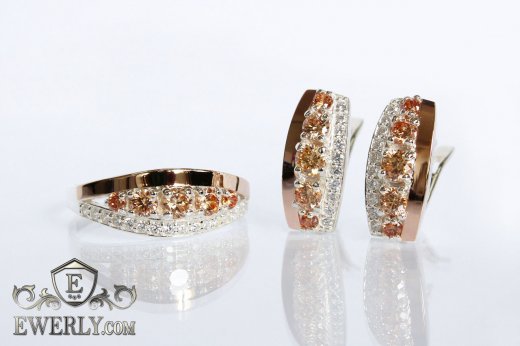 Kit : earring of sterling silvers and ring of sterling silver, фото