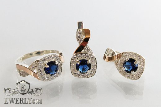 Kit : earring of sterling silvers and ring of sterling silver, фото