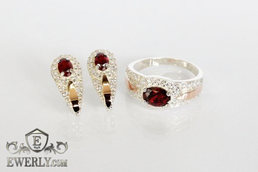 Kit : earring of sterling silvers and ring of sterling silver, фото