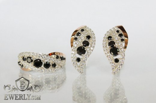 Kit : earring of sterling silvers and ring of sterling silver, фото