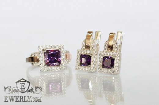 Kit : earring of sterling silvers and ring of sterling silver, фото