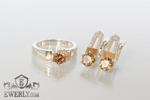 Set : earring of sterling silvers and ring of sterling silver, фото