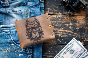 Мужской кошелёк из кожи с рисунком питбуля, фото