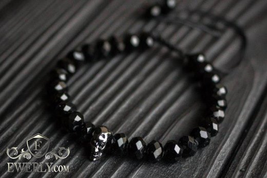 Мужской каменный браслет чёрный вулканит 123023EU, фото