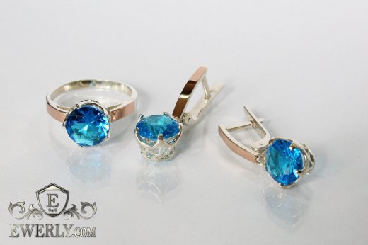 Kit : earring of sterling silvers and ring of sterling silver, фото