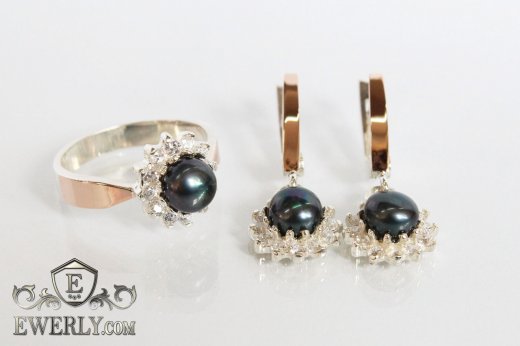 Kit : earring of sterling silvers and ring of sterling silver, фото